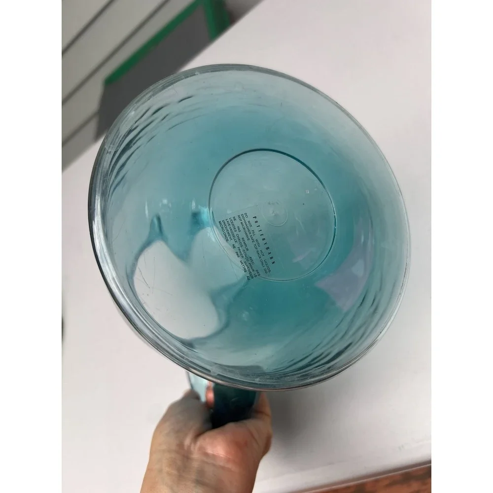 Pottery Barn Aqua Acrylic Pitcher Faux Blown Glass Beverage Jug 8